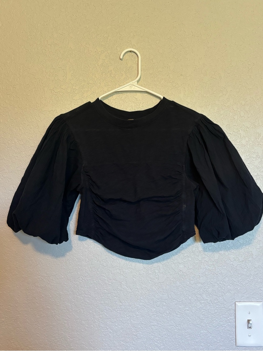 Free People Black Puff-Sleeve Crop Top